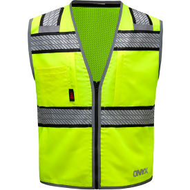 GSS Safety LLC 1515-MD GSS Onyx Standard Safety Vest w/ Black Contrasting Trim, Class 2, M, Lime image.