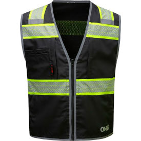 GSS Safety LLC 1517-LG GSS Onyx Standard Safety Vest w/ Lime Contrasting Trim, LG, Black image.