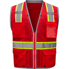 GSS Safety LLC 1714-SM/MD GSS 1714-SM/MD Enhanced Visibility Hype-Lite Heavy Duty Vest, SM/MD, Red image.
