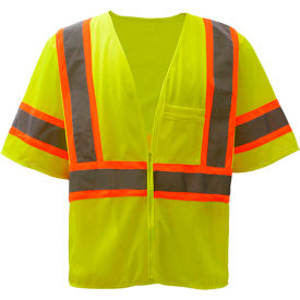 Standard Class 3 Two Tone Mesh Zipper Safety Vest, Lime, 2XL view 2
