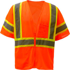 Standard Class 3 Two Tone Mesh Zipper Safety Vest, Orange, 2XL view 2