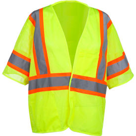 GSS Safety 2007 Standard Class 3 Two Tone Mesh Hook & Loop Safety Vest, Lime, 3XL