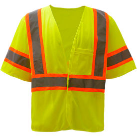 2007 Standard Class 3 Two Tone Mesh Hook & Loop Safety Vest, Lime, Large view 2