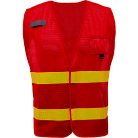 GSS Safety LLC 3114*****##* GSS Safety Incident Command Vest- Red Vest w/Lime Prismatic Tape-One size Fits All image.