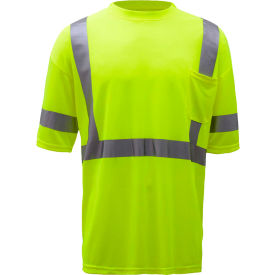 GSS Safety LLC 5007-L TALL GSS Safety 5007, Class 3, Hi-Viz Moisture Wicking Birdseye Short Sleeve T-Shirt, Lime, L Tall image.