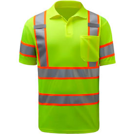GSS Safety LLC 5017-2XL GSS Two Tone Short Sleeve Polo Shirt w/ 1 Pocket, Class 3, Polyester, Lime, 2XL image.