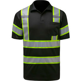 GSS Safety LLC 5019-2XL GSS Two Tone Short Sleeve Polo Shirt w/ 1 Pocket, Polyester, Black, 2XL image.