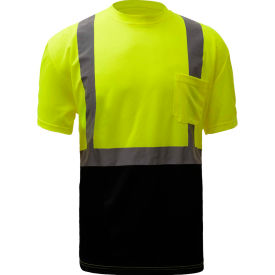 GSS Safety LLC 5111-L TALL GSS Safety 5111, Class 2, Microfiber Birdseye Short Sleeve T-Shirt W/ Black Bottom, Lime, L Tall image.