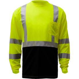 GSS Safety 5113, Class 3, Microfiber Birdseye Long Sleeve T-Shirt W/ Black Bottom, Lime, L Tall