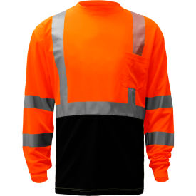 GSS Safety LLC 5114-XL GSS Safety 5114, Class 3, Microfiber Birdseye Long Sleeve T-Shirt W/ Black Bottom, Orange, XL image.