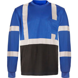 GSS Safety NON-ANSI Multi Color Long Sleeve Safety T-shirt with Black Bottom-Blue-XL