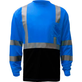 Multi Color Long Sleeve Safety T-shirt with Black Bottom-Blue-MD view 2