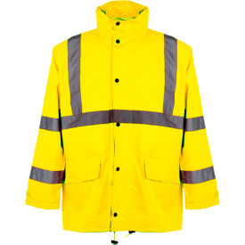 GSS Safety LLC 6001-S/M GSS Safety 6001 Class 3 Rain Coat with 2 Patch Pockets, Lime, S/M image.