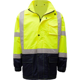 GSS Safety 6003 Class 3 Premium Hooded Rain Coat, Lime with Black Bottom, 2XL/3XL
