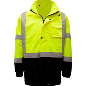 GSS Safety LLC 6003-2XL/3XL GSS Safety 6003 Class 3 Premium Hooded Rain Coat, Lime with Black Bottom, 2XL/3XL image.