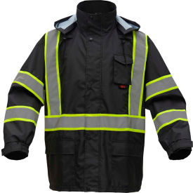 GSS Safety LLC 6007-S/M GSS Safety Premium Two Tone Hooded Rain Coat-Black-S/M image.