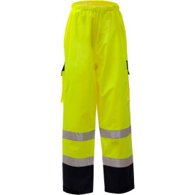 GSS Safety LLC 6803-L/XL GSS Safety 6803 Class E Premium Waterproof Rain Pants, Lime with Black Bottom, L/XL image.