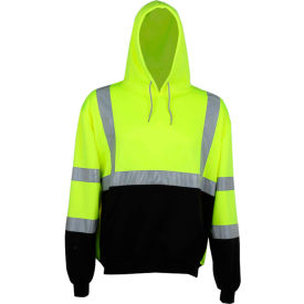 GSS Safety 7001 Class 3 Pullover Fleece Sweatshirt with Black Bottom, Lime, 2XL