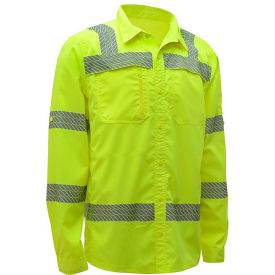 GSS Safety Class 3 New Designed Lightweight Shirt Rip Stop Bottom Down Shirt w/SPF 50+ Lime-XL