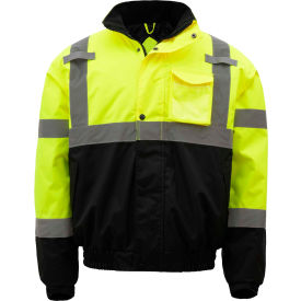 GSS Safety LLC 8001-2XL GSS Safety Hi-Visibility Class 3 Waterproof Quilt-Lined Bomber Jacket, Lime/Black, 2XL image.