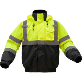 GSS Safety LLC 8003-2XL GSS Safety Hi-Visibility Class 3 3-In-1 Waterproof Bomber Jacket W/Fleece Lining, Lime/Black, 2XL image.