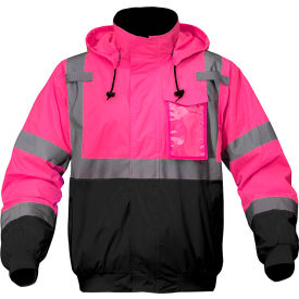GSS Safety LLC 8019-SM/MD GSS Safety High Visibility Waterproof Bomber Jacket, NON-ANSI, SM/MD, Pink/Black image.