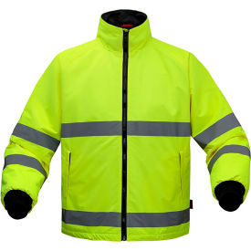 GSS Safety LLC 8021-LG GSS Waterproof Parka Jacket w/ Fleece Lining, Class 3, Lime, Large image.