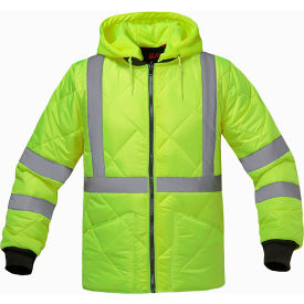 GSS Safety LLC 8031-XL GSS Diamond Quilted Jacket w/ Removable Hood, Class 3, Lime, XL image.