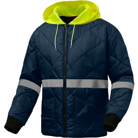 GSS Safety LLC 8032-3XL GSS Enhanced Visibility Diamond Quilted Jacket w/ Removable Hood, Blue, 3XL image.