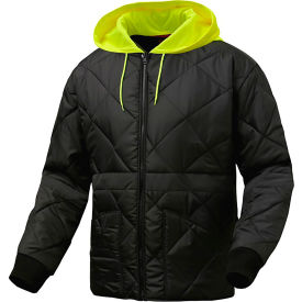GSS Safety LLC 8033-2XL GSS Enhanced Visibility Diamond Quilted Jacket w/ Removable Hood, Black, 2XL image.