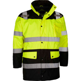 GSS Safety LLC 8501-MD GSS Safety Hi-Visibility Class 3 Waterproof Parka Jacket W/Fleece Liner, Lime/Black, M image.