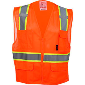 GSS Safety LLC 1502-MD GSS Safety 1502 Multi-Purpose Class 2 Two Tone Mesh Zipper 6 Pockets Vest, Orange, Medium image.