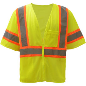 GSS Safety LLC 2005-XL GSS Safety 2005 Standard Class 3 Two Tone Mesh Zipper Safety Vest, Lime, XL image.