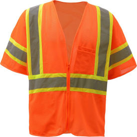 GSS Safety LLC 2006-3XL GSS Safety 2006 Standard Class 3 Two Tone Mesh Zipper Safety Vest, Orange, 3XL image.