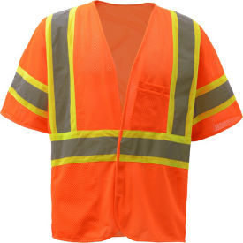 GSS Safety LLC 2007-XL GSS Safety 2007 Standard Class 3 Two Tone Mesh Hook & Loop Safety Vest, Lime, XL image.