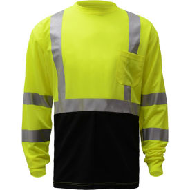 GSS Safety LLC 5113-3XL TALL GSS Safety 5113, Class 3, Microfiber Birdseye Long Sleeve T-Shirt W/ Black Bottom, Lime, 3XL Tall image.