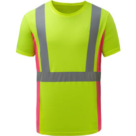 GSS Safety LLC 5125-MD GSS Safety Class 2 Lady Short Sleeve T-shirt Lime with Pink Side-MD image.
