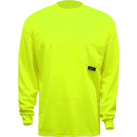 GSS Safety LLC 5503-MD GSS Safety 5503 Moisture Wicking Long Sleeve Safety T-Shirt with Chest Pocket, Lime, Medium image.
