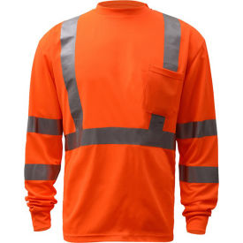 GSS Safety LLC 5506-LG GSS Safety 5506 Class 3 Standard Moisture Wicking T-Shirt with Chest Pocket, Orange, Large image.