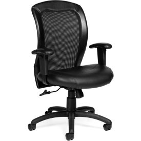 Global Industries Otg OTG11692-PU30/BL20 Offices To Go™ Mesh Back Ergonomic Chair - Luxhide- Black image.