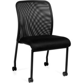 Global Industries Otg OTG11761B Offices To Go™ Armless Mesh Back Guest Chair with Casters - Fabric - Black image.