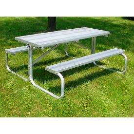 Gt Grandstands By Ultraplay PT-AP06 6 Picnic Table w/ Anodized Aluminium Planking and Aluminium Frame, Gray image.