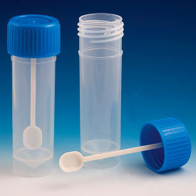 Fecal Container, 30mL, Screw Cap with Spoon, Polypropylene, Conical Bottom, Self-Standing, 500/Pack