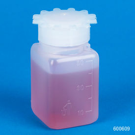 Bottle with Screwcap, Wide Mouth, Square, Graduated, PE (Cap Polypropylene), 50mL, 10/Pack