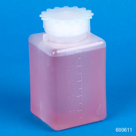 Bottle with Screwcap, Wide Mouth, Square, Graduated, PE (Cap Polypropylene), 250mL, 10/Pack