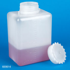 Bottle with Screwcap, Wide Mouth, Square, Graduated, PE (Cap Polypropylene), 2000mL, 6/Pack
