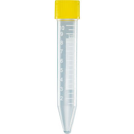 Centrifuge Tube, 10mL, Attached Yellow Polypropylene Screw Cap, Polypropylene, Sterile, 1000/Pack