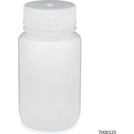 Bottle, Wide Mouth, Polypropylene, Attached Polypropylene Screw Cap, 125mL, 12/Pack