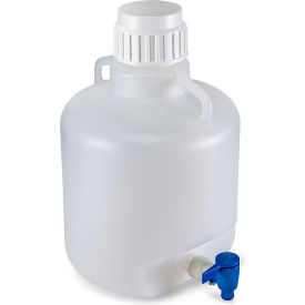 Carboy, Round with Spigot & Handles, HDPE, White PP Screwcap, 10 Liter view 2