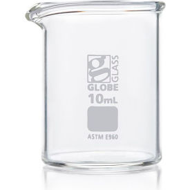 Beaker, Globe Glass, Low Form Griffin Style, Dual Graduations, ASTM E960, 30mL, 12/Box
